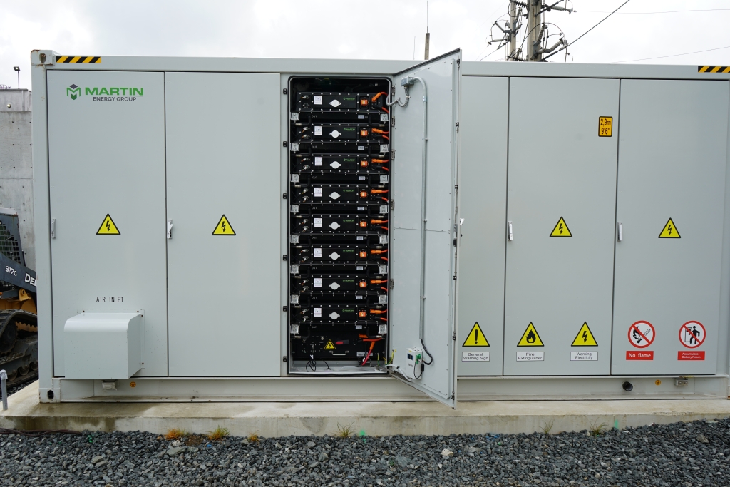 Battery Energy Storage System with door open to battery cells